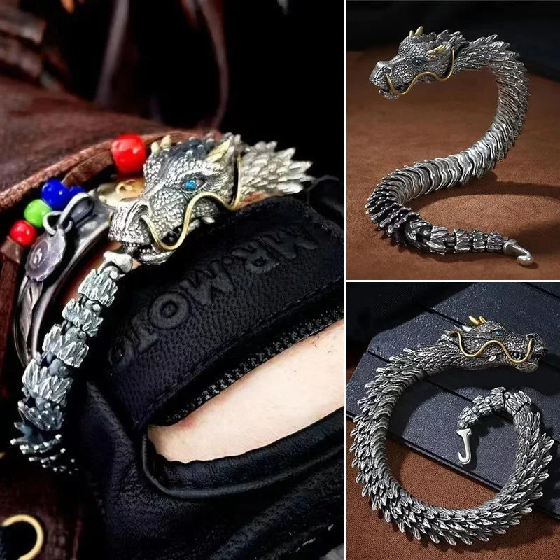 🐉🐍Retro Handmade Dragon Bracelet for Men New Year of the Dragon
