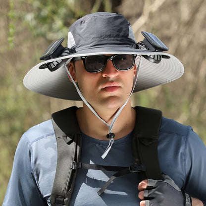 🔥Wide Brim Solar Fan Outdoor Fishing Hat-Solar & USB Charging