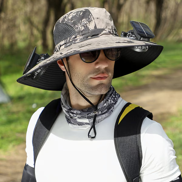 🔥Wide Brim Solar Fan Outdoor Fishing Hat-Solar & USB Charging
