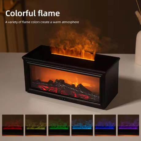 🔥3D Flame Aroma Diffuser Humidifier HY05 With Color Lights Remote Control Timer Essential Oil Fireplace Mist Maker