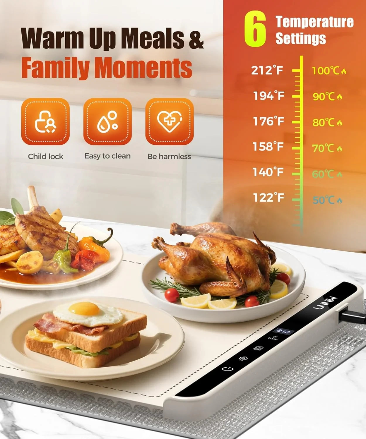 🔥Electric Food Warming Mat – Fast Heating, Portable, with Timer – Perfect for Home & Parties