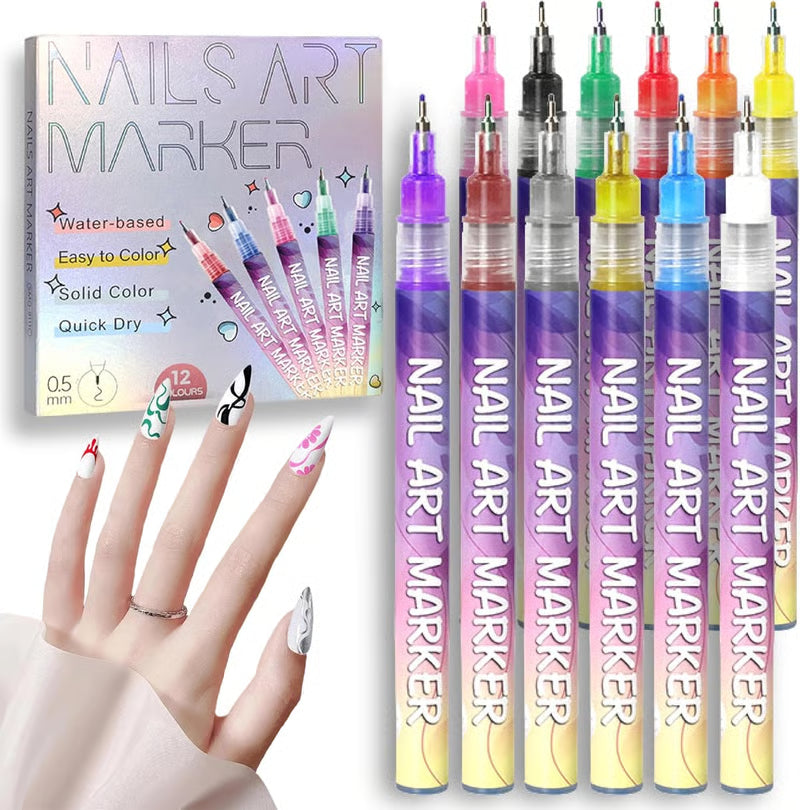 🎨12 Colors Nail Art Pens Set