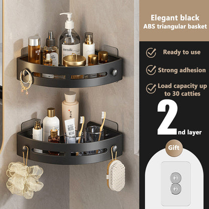 ✨3-Pack Black Triangle Shower Shelf, No-Drill Wall-Mounted Shower Storage Rack, Bathroom Accessories Towel Hook Toiletries